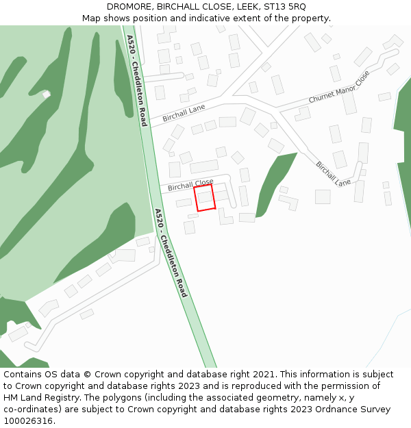 DROMORE, BIRCHALL CLOSE, LEEK, ST13 5RQ: Location map and indicative extent of plot