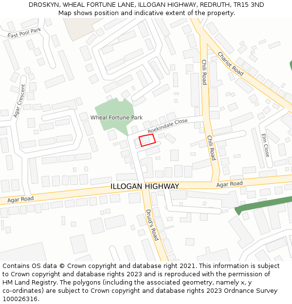 DROSKYN, WHEAL FORTUNE LANE, ILLOGAN HIGHWAY, REDRUTH, TR15 3ND: Location map and indicative extent of plot