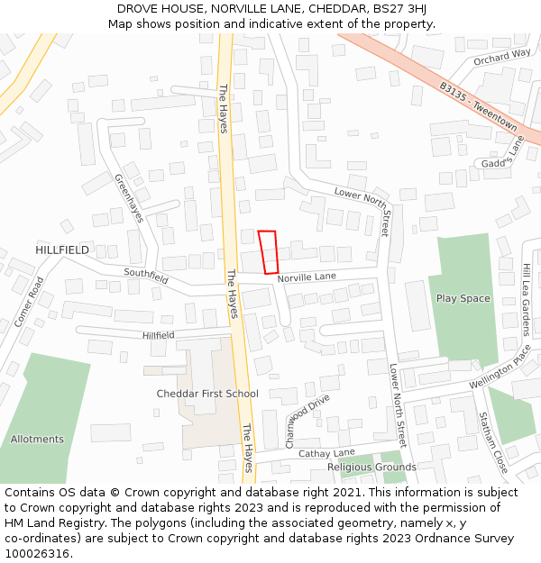 DROVE HOUSE, NORVILLE LANE, CHEDDAR, BS27 3HJ: Location map and indicative extent of plot
