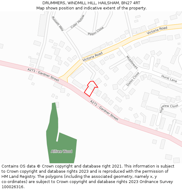 DRUMMERS, WINDMILL HILL, HAILSHAM, BN27 4RT: Location map and indicative extent of plot