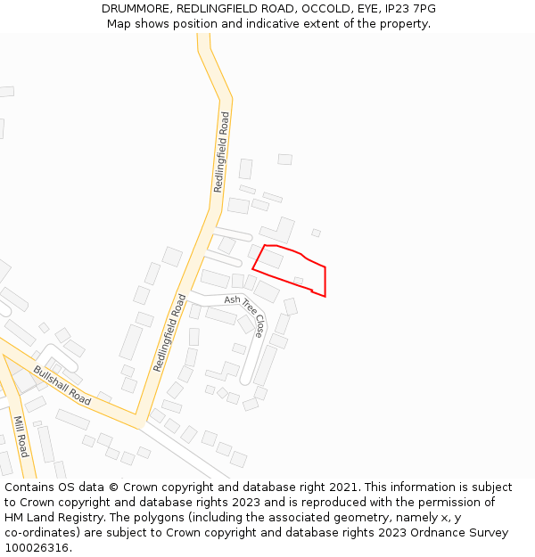 DRUMMORE, REDLINGFIELD ROAD, OCCOLD, EYE, IP23 7PG: Location map and indicative extent of plot