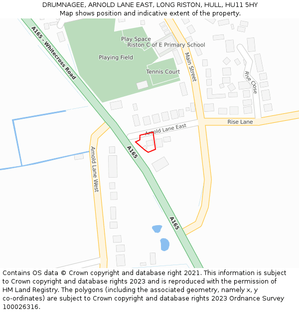 DRUMNAGEE, ARNOLD LANE EAST, LONG RISTON, HULL, HU11 5HY: Location map and indicative extent of plot