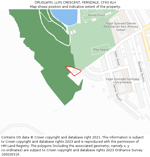 DRUSLWYN, LLYN CRESCENT, FERNDALE, CF43 4LH: Location map and indicative extent of plot