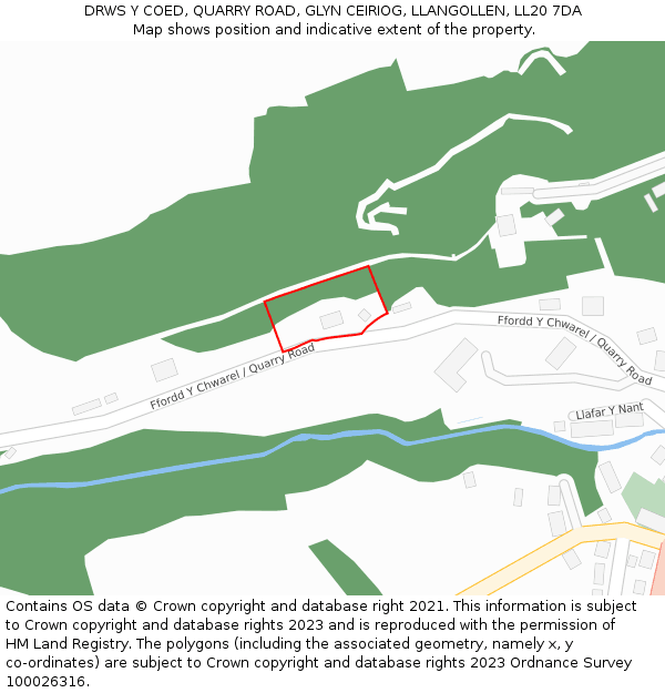 DRWS Y COED, QUARRY ROAD, GLYN CEIRIOG, LLANGOLLEN, LL20 7DA: Location map and indicative extent of plot