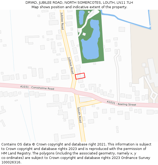 DRYAD, JUBILEE ROAD, NORTH SOMERCOTES, LOUTH, LN11 7LH: Location map and indicative extent of plot