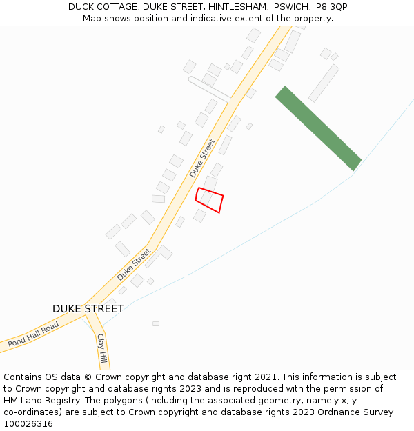 DUCK COTTAGE, DUKE STREET, HINTLESHAM, IPSWICH, IP8 3QP: Location map and indicative extent of plot