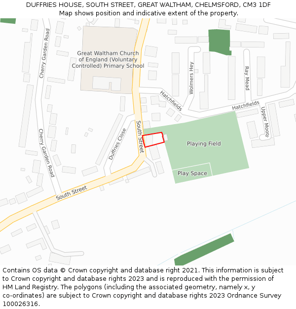 DUFFRIES HOUSE, SOUTH STREET, GREAT WALTHAM, CHELMSFORD, CM3 1DF: Location map and indicative extent of plot