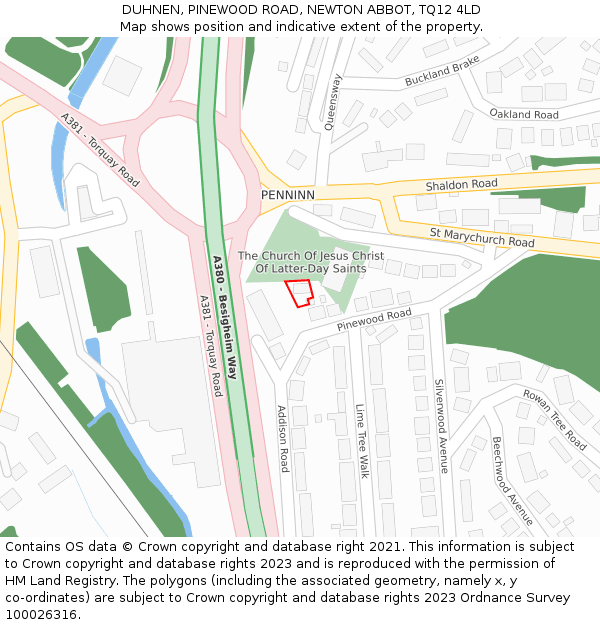 DUHNEN, PINEWOOD ROAD, NEWTON ABBOT, TQ12 4LD: Location map and indicative extent of plot