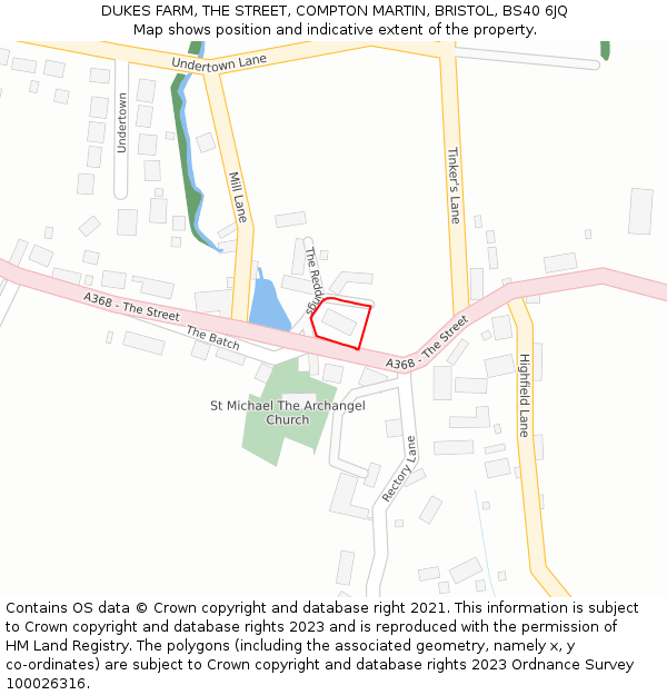 DUKES FARM, THE STREET, COMPTON MARTIN, BRISTOL, BS40 6JQ: Location map and indicative extent of plot