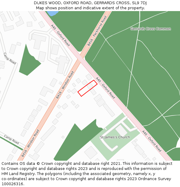 DUKES WOOD, OXFORD ROAD, GERRARDS CROSS, SL9 7DJ: Location map and indicative extent of plot