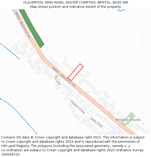 DULVERTON, MAIN ROAD, EASTER COMPTON, BRISTOL, BS35 5RE: Location map and indicative extent of plot