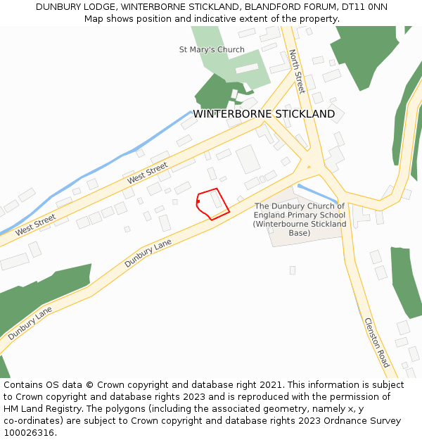 DUNBURY LODGE, WINTERBORNE STICKLAND, BLANDFORD FORUM, DT11 0NN: Location map and indicative extent of plot