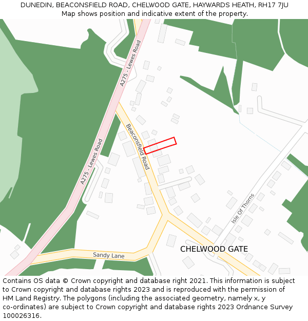 DUNEDIN, BEACONSFIELD ROAD, CHELWOOD GATE, HAYWARDS HEATH, RH17 7JU: Location map and indicative extent of plot