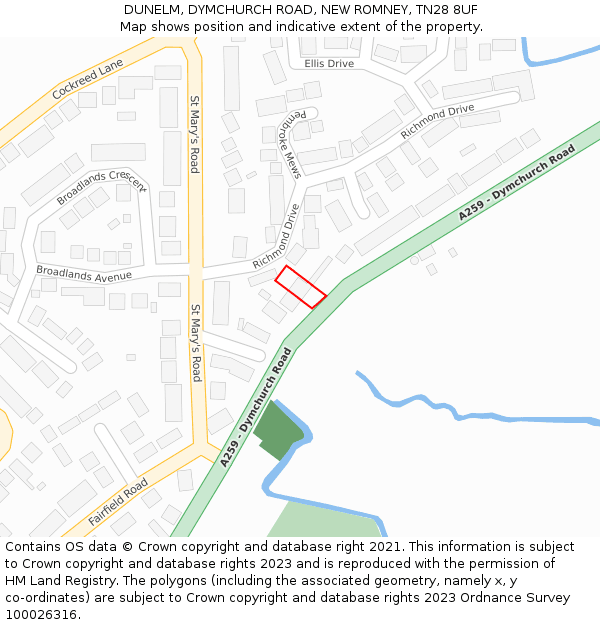 DUNELM, DYMCHURCH ROAD, NEW ROMNEY, TN28 8UF: Location map and indicative extent of plot