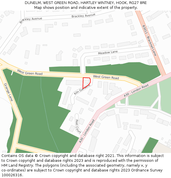 DUNELM, WEST GREEN ROAD, HARTLEY WINTNEY, HOOK, RG27 8RE: Location map and indicative extent of plot