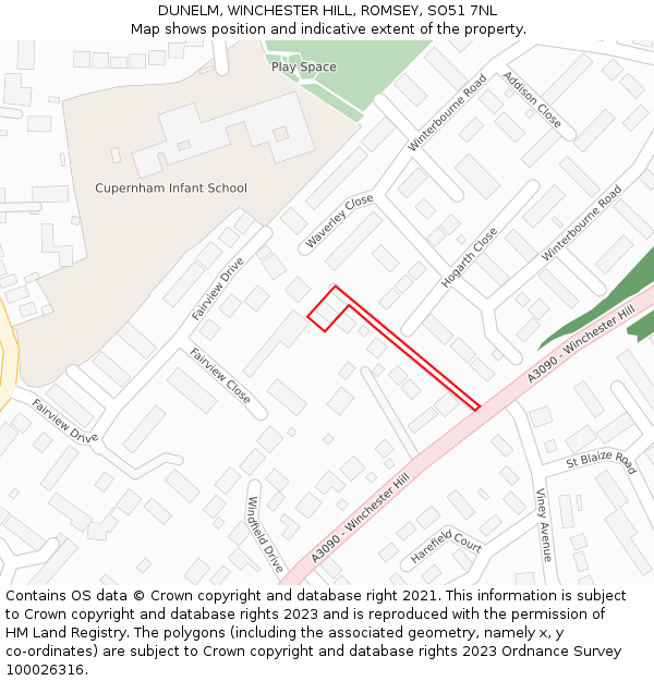 DUNELM, WINCHESTER HILL, ROMSEY, SO51 7NL: Location map and indicative extent of plot