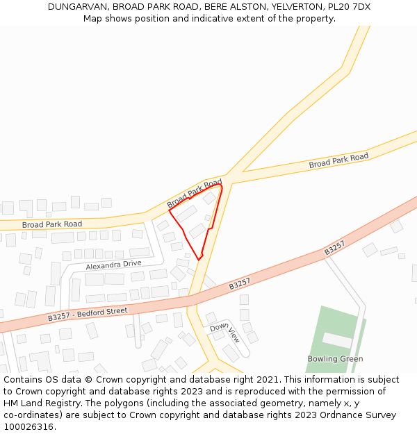 DUNGARVAN, BROAD PARK ROAD, BERE ALSTON, YELVERTON, PL20 7DX: Location map and indicative extent of plot