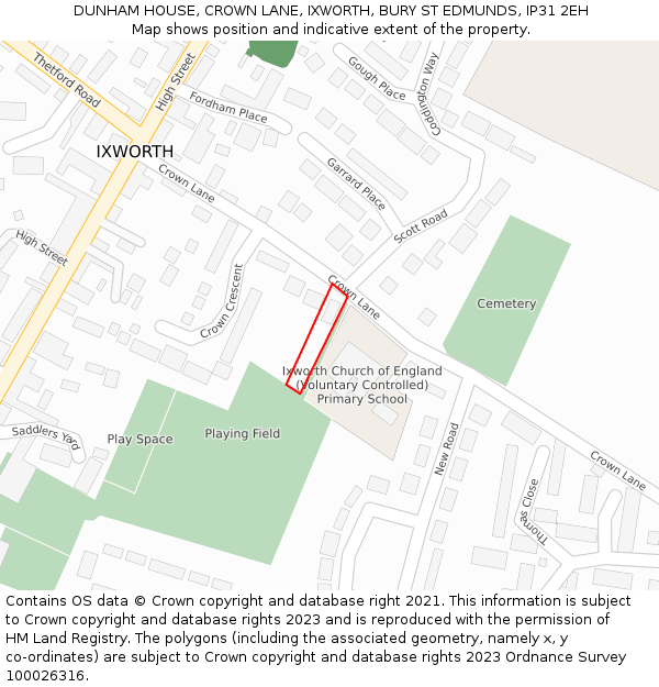 DUNHAM HOUSE, CROWN LANE, IXWORTH, BURY ST EDMUNDS, IP31 2EH: Location map and indicative extent of plot