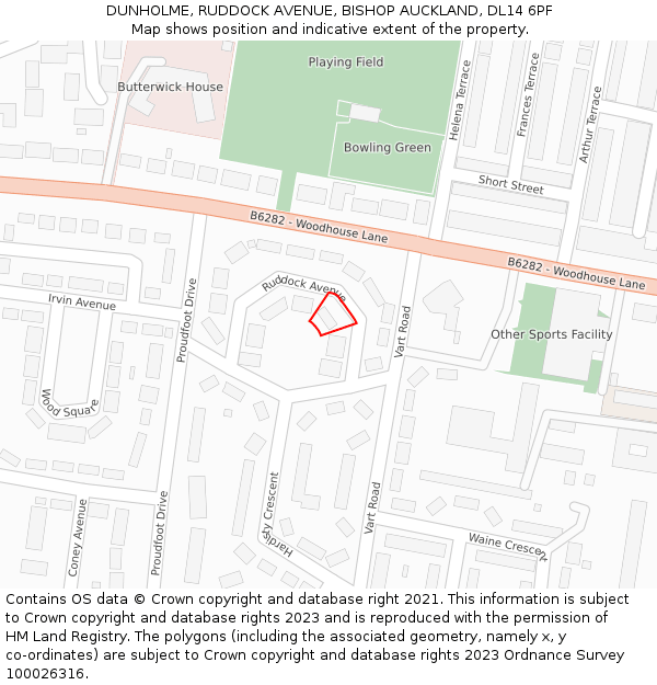 DUNHOLME, RUDDOCK AVENUE, BISHOP AUCKLAND, DL14 6PF: Location map and indicative extent of plot