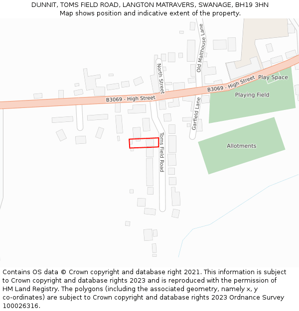 DUNNIT, TOMS FIELD ROAD, LANGTON MATRAVERS, SWANAGE, BH19 3HN: Location map and indicative extent of plot