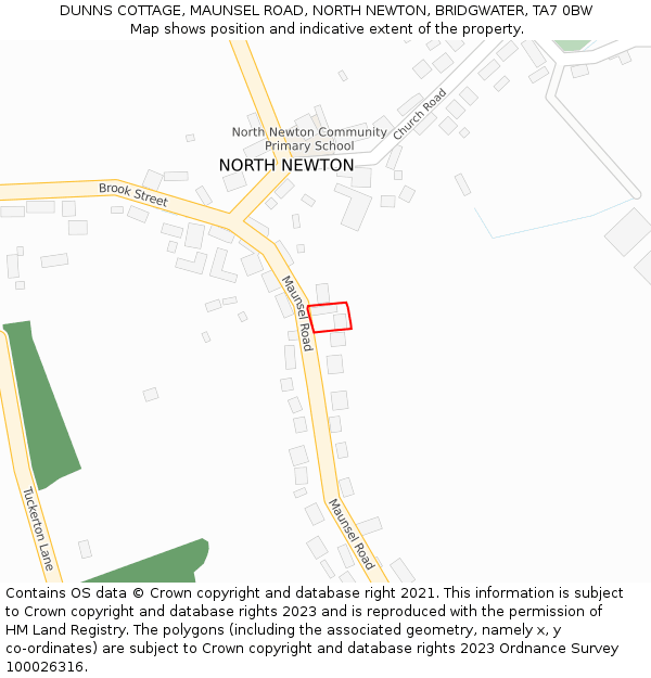 DUNNS COTTAGE, MAUNSEL ROAD, NORTH NEWTON, BRIDGWATER, TA7 0BW: Location map and indicative extent of plot