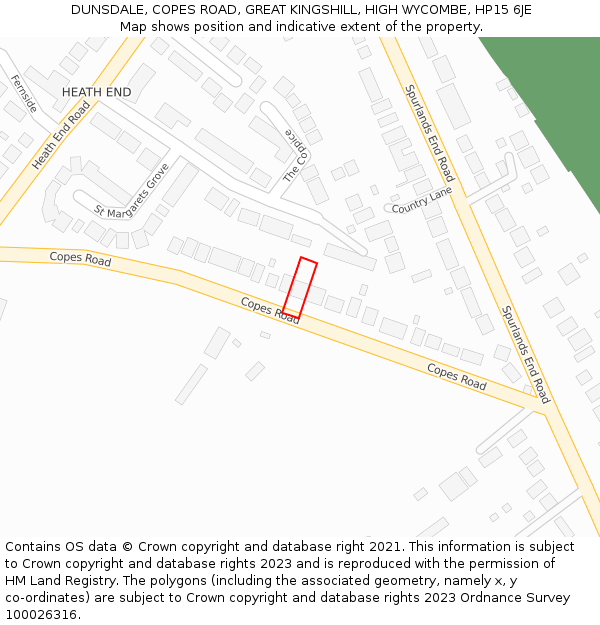 DUNSDALE, COPES ROAD, GREAT KINGSHILL, HIGH WYCOMBE, HP15 6JE: Location map and indicative extent of plot