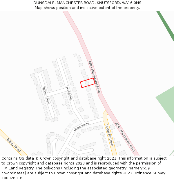 DUNSDALE, MANCHESTER ROAD, KNUTSFORD, WA16 0NS: Location map and indicative extent of plot