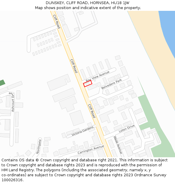 DUNSKEY, CLIFF ROAD, HORNSEA, HU18 1JW: Location map and indicative extent of plot