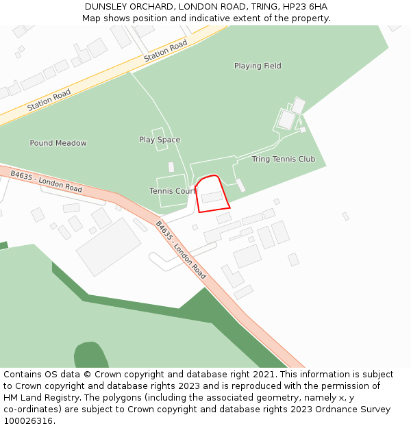 DUNSLEY ORCHARD, LONDON ROAD, TRING, HP23 6HA: Location map and indicative extent of plot