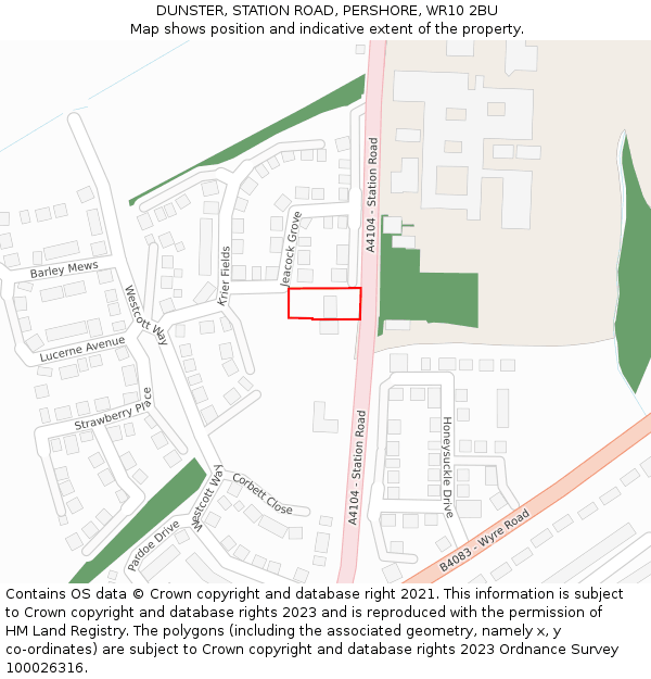 DUNSTER, STATION ROAD, PERSHORE, WR10 2BU: Location map and indicative extent of plot