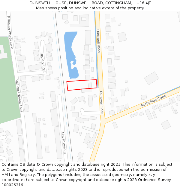 DUNSWELL HOUSE, DUNSWELL ROAD, COTTINGHAM, HU16 4JE: Location map and indicative extent of plot
