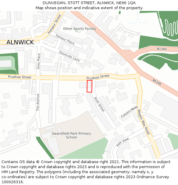 DUNVEGAN, STOTT STREET, ALNWICK, NE66 1QA: Location map and indicative extent of plot