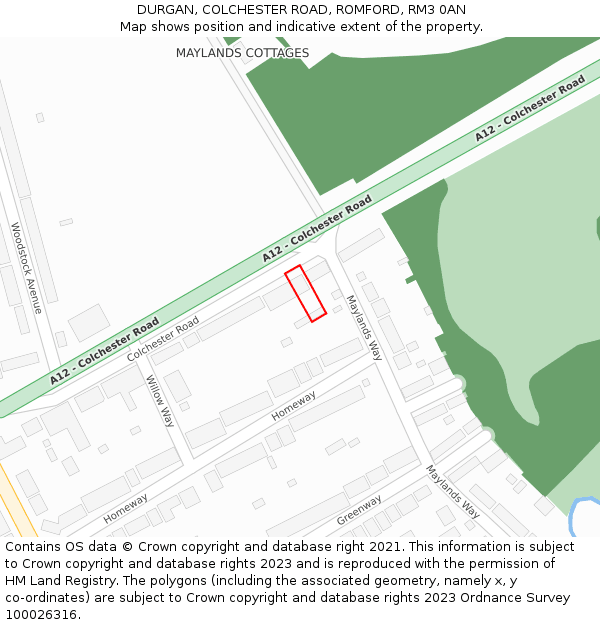 DURGAN, COLCHESTER ROAD, ROMFORD, RM3 0AN: Location map and indicative extent of plot