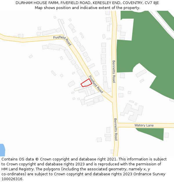 DURHAM HOUSE FARM, FIVEFIELD ROAD, KERESLEY END, COVENTRY, CV7 8JE: Location map and indicative extent of plot