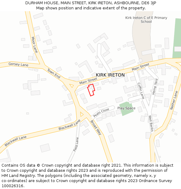 DURHAM HOUSE, MAIN STREET, KIRK IRETON, ASHBOURNE, DE6 3JP: Location map and indicative extent of plot