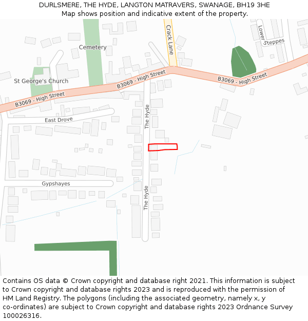 DURLSMERE, THE HYDE, LANGTON MATRAVERS, SWANAGE, BH19 3HE: Location map and indicative extent of plot