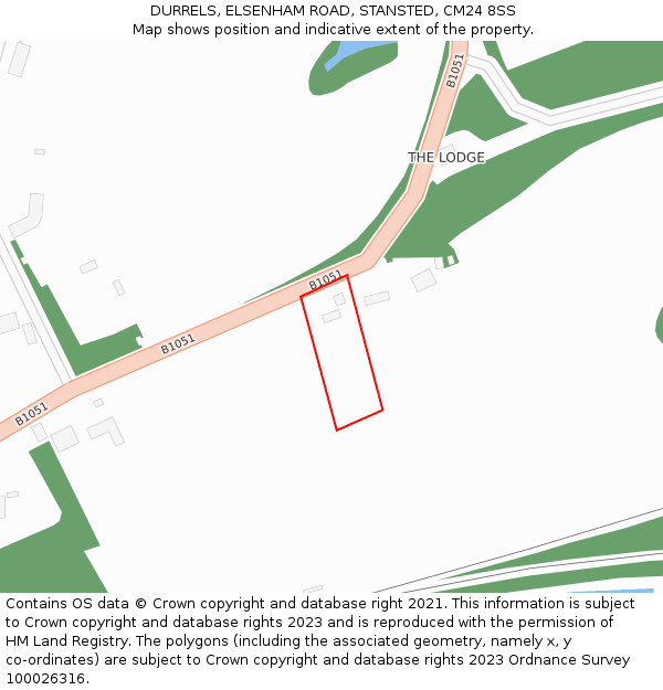 DURRELS, ELSENHAM ROAD, STANSTED, CM24 8SS: Location map and indicative extent of plot