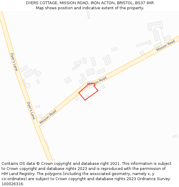 DYERS COTTAGE, MISSION ROAD, IRON ACTON, BRISTOL, BS37 9XR: Location map and indicative extent of plot