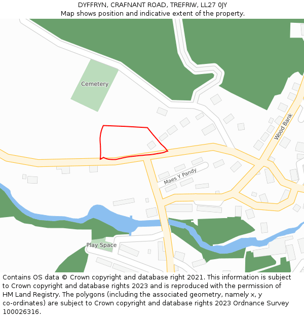 DYFFRYN, CRAFNANT ROAD, TREFRIW, LL27 0JY: Location map and indicative extent of plot