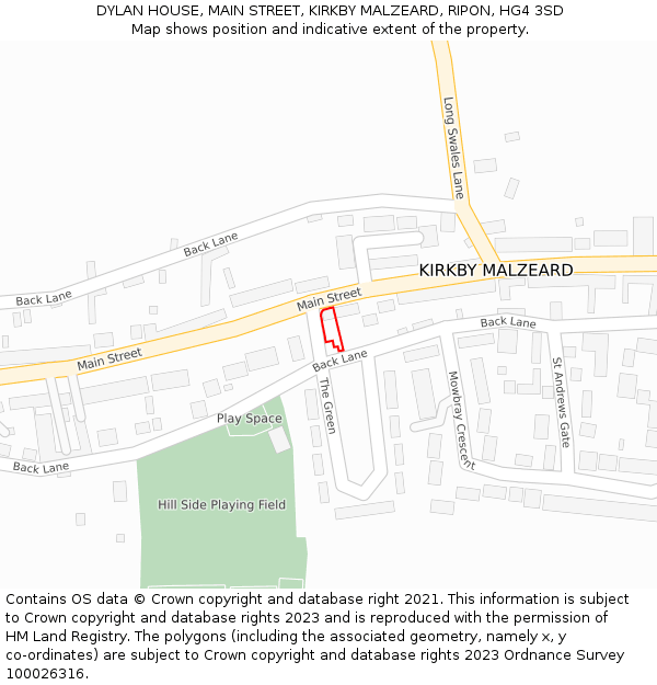 DYLAN HOUSE, MAIN STREET, KIRKBY MALZEARD, RIPON, HG4 3SD: Location map and indicative extent of plot