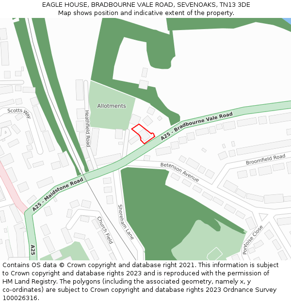 EAGLE HOUSE, BRADBOURNE VALE ROAD, SEVENOAKS, TN13 3DE: Location map and indicative extent of plot