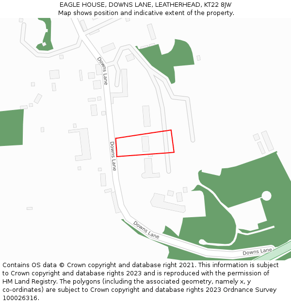 EAGLE HOUSE, DOWNS LANE, LEATHERHEAD, KT22 8JW: Location map and indicative extent of plot