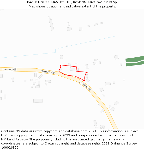 EAGLE HOUSE, HAMLET HILL, ROYDON, HARLOW, CM19 5JY: Location map and indicative extent of plot
