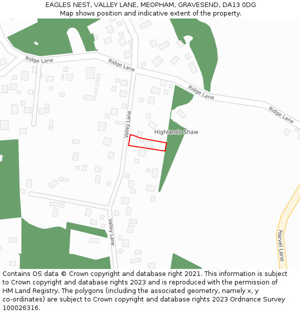 EAGLES NEST, VALLEY LANE, MEOPHAM, GRAVESEND, DA13 0DG: Location map and indicative extent of plot