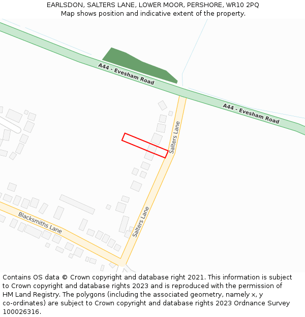 EARLSDON, SALTERS LANE, LOWER MOOR, PERSHORE, WR10 2PQ: Location map and indicative extent of plot