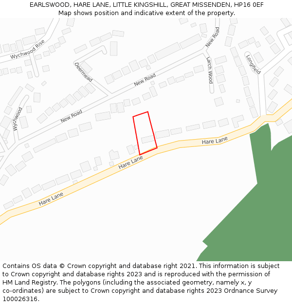 EARLSWOOD, HARE LANE, LITTLE KINGSHILL, GREAT MISSENDEN, HP16 0EF: Location map and indicative extent of plot