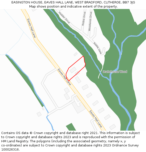 EASINGTON HOUSE, EAVES HALL LANE, WEST BRADFORD, CLITHEROE, BB7 3JG: Location map and indicative extent of plot