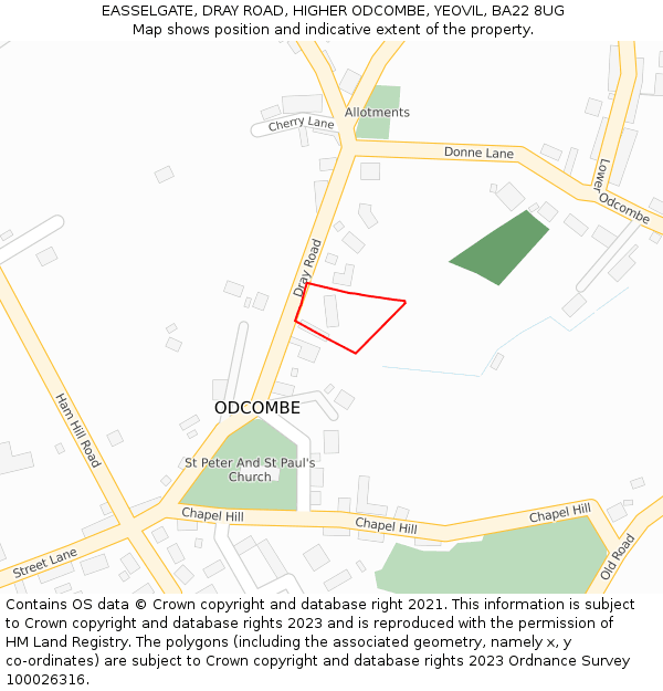 EASSELGATE, DRAY ROAD, HIGHER ODCOMBE, YEOVIL, BA22 8UG: Location map and indicative extent of plot