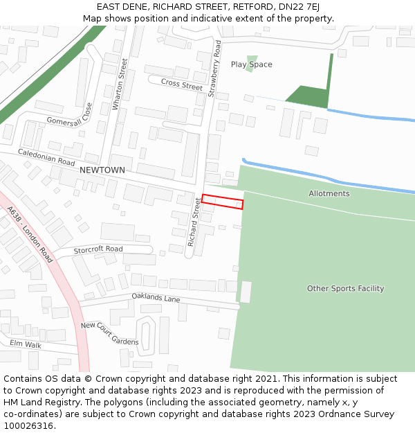 EAST DENE, RICHARD STREET, RETFORD, DN22 7EJ: Location map and indicative extent of plot