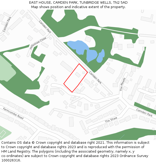 EAST HOUSE, CAMDEN PARK, TUNBRIDGE WELLS, TN2 5AD: Location map and indicative extent of plot